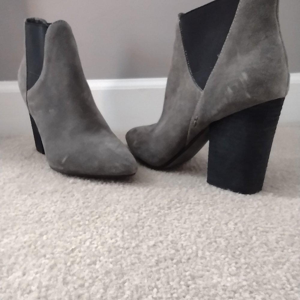 Grey ankle boots, 4 inch heel